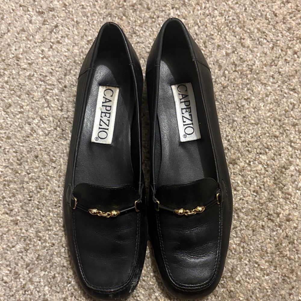 Vintage Capezio Black Loafers with Gold Accents